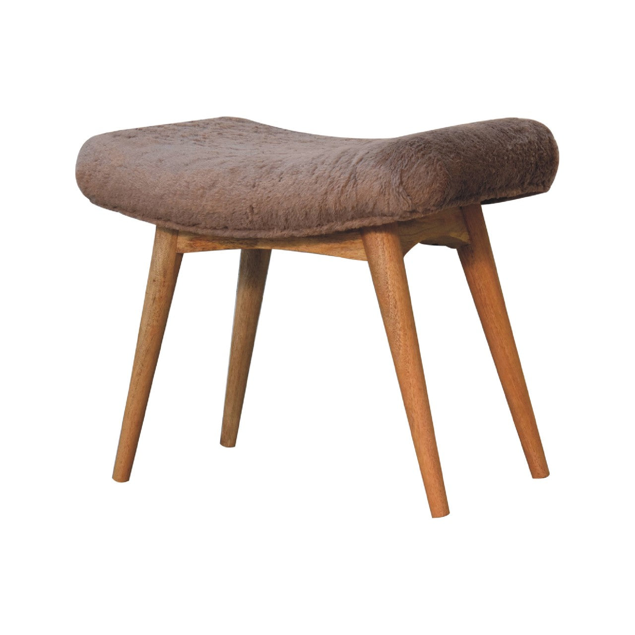 Solid Mango Wood Bedroom Seating Bench Curved With Faux Fur Seat - Mocha