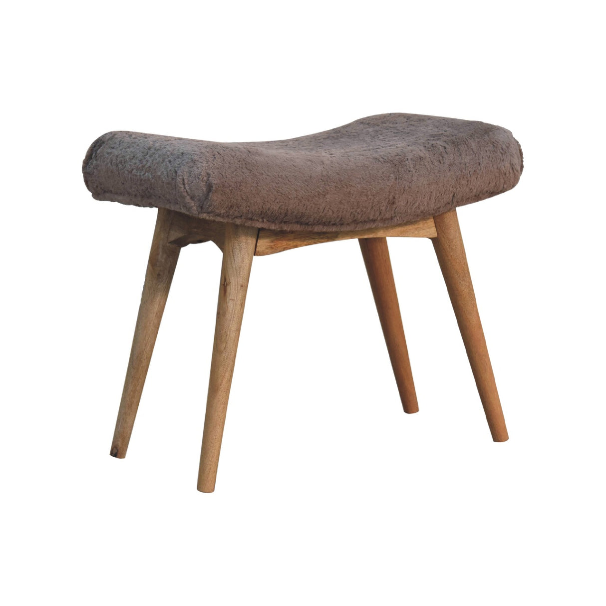 Solid Mango Wood Bedroom Seating Bench Curved With Faux Fur Seat - Mocha