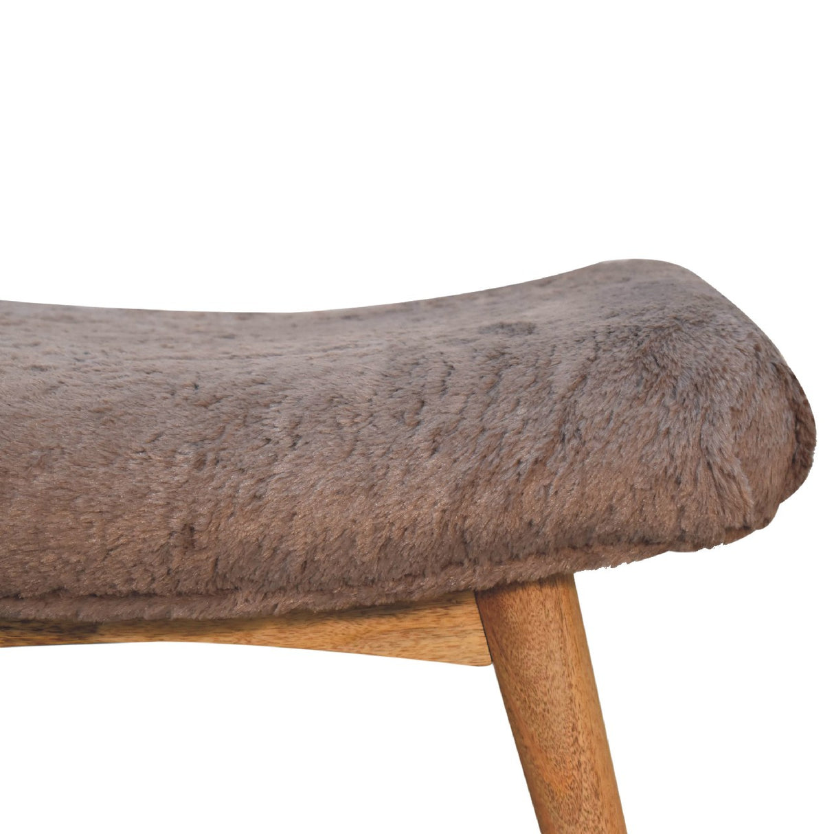 Solid Mango Wood Bedroom Seating Bench Curved With Faux Fur Seat - Mocha