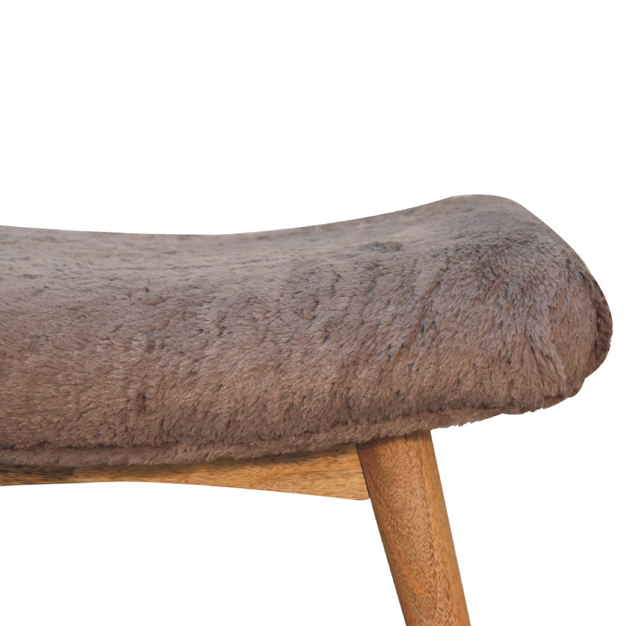 Solid Mango Wood Bedroom Seating Bench Curved With Faux Fur Seat - Mocha