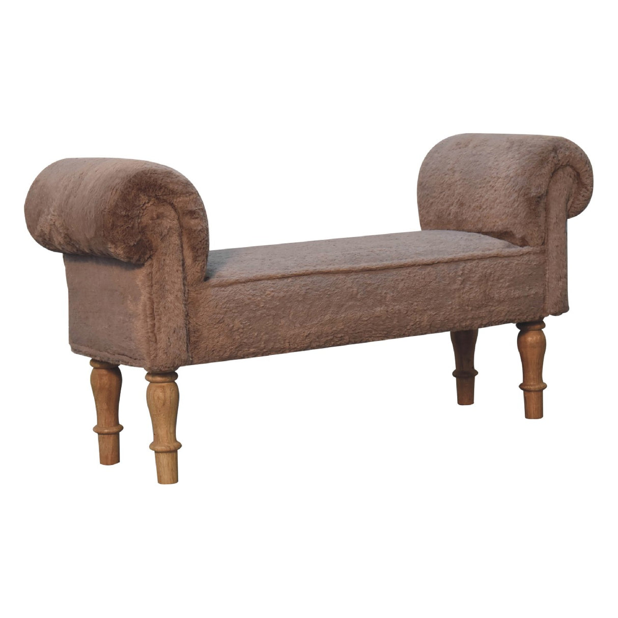 Solid Mango Wood Bedroom Seating Bench With Faux Fur Seat - Mocha
