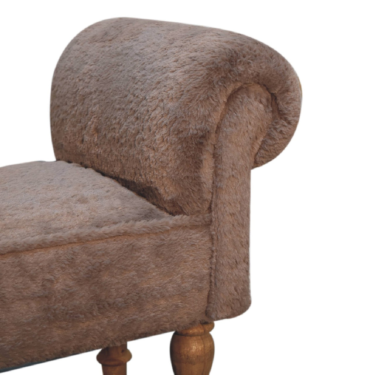 Solid Mango Wood Bedroom Seating Bench With Faux Fur Seat - Mocha