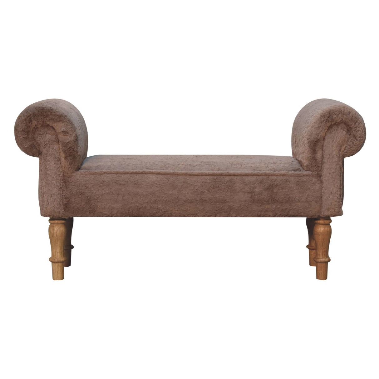 Solid Mango Wood Bedroom Seating Bench With Faux Fur Seat - Mocha