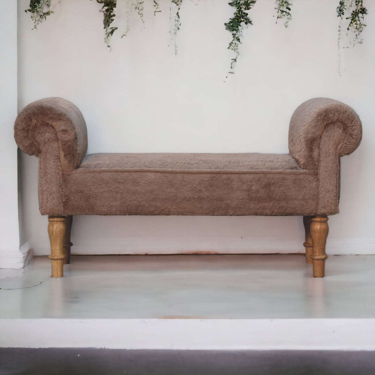 Solid Mango Wood Bedroom Seating Bench With Faux Fur Seat - Mocha