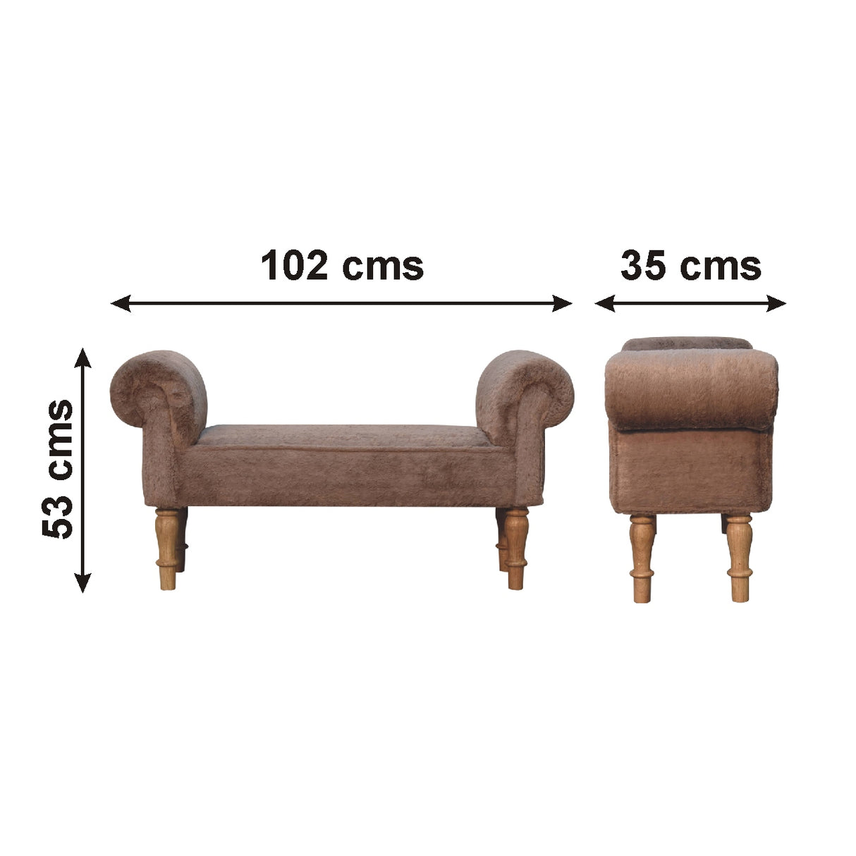 Solid Mango Wood Bedroom Seating Bench With Faux Fur Seat - Mocha