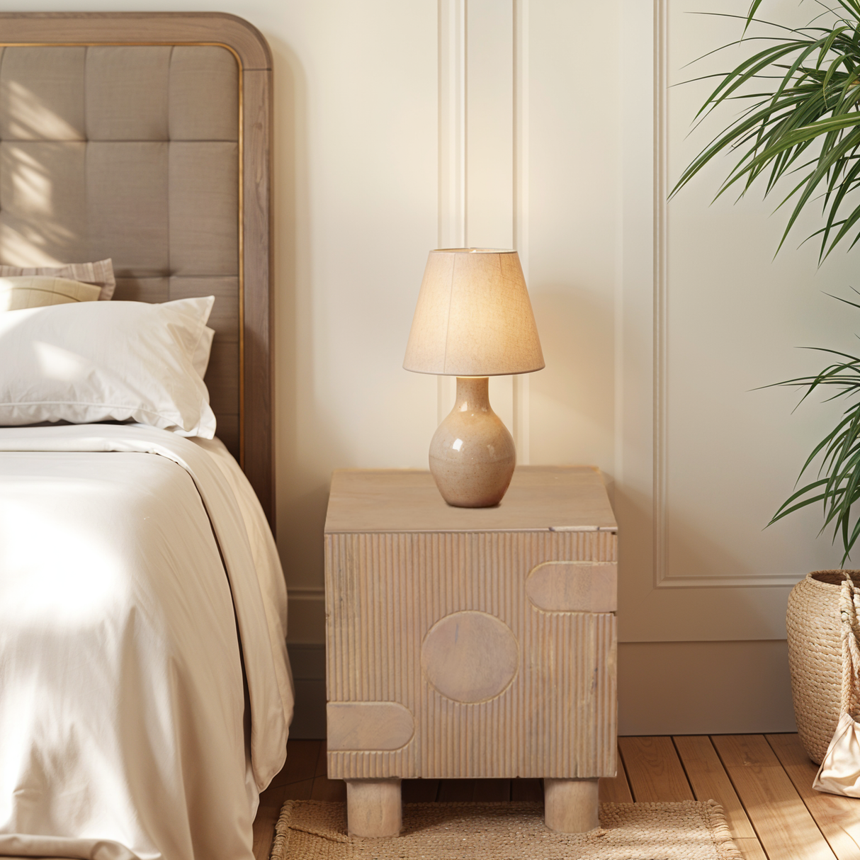 Solid Mango Wood Bedside Cabinet With 1 Door - Austin