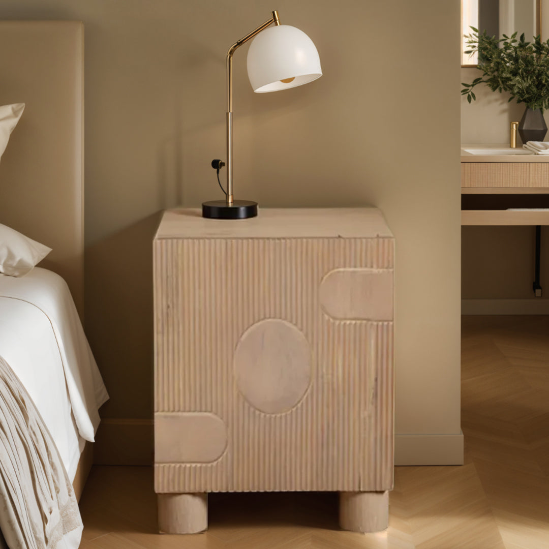 Solid Mango Wood Bedside Cabinet With 1 Door - Austin