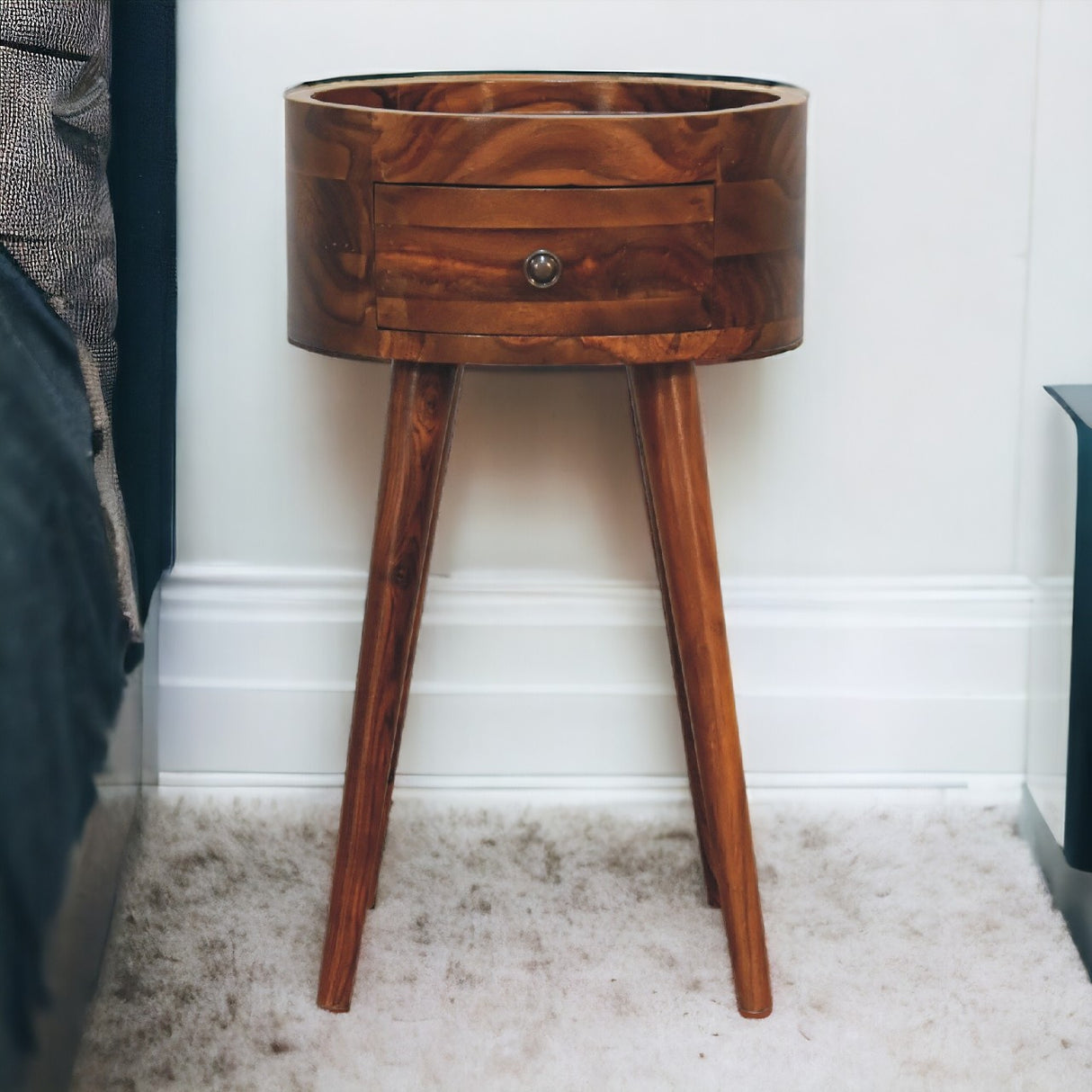 Solid Mango Wood Bedside Cabinet With 1 Drawer - Alina