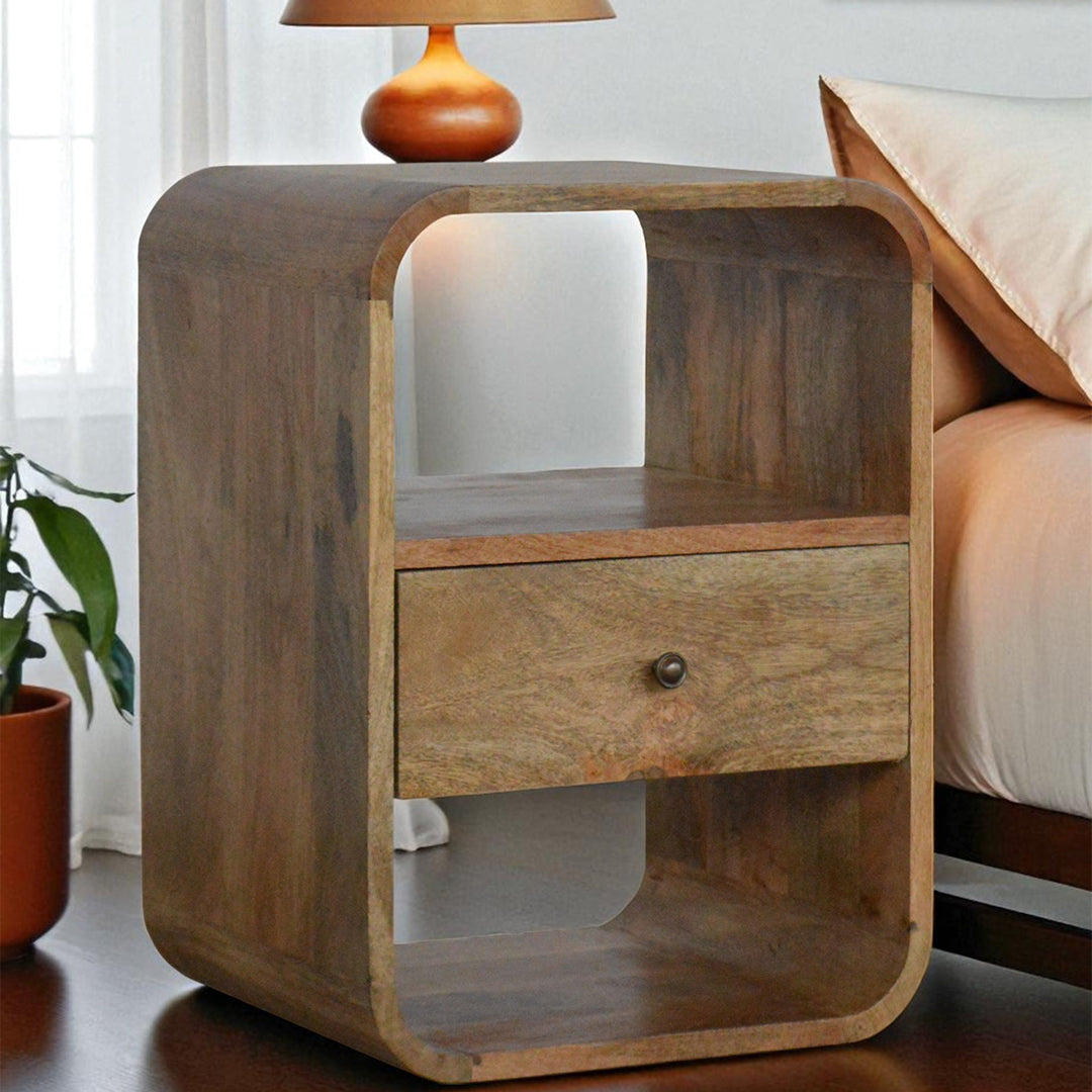 Solid Mango Wood Bedside Cabinet With 1 Drawer - London