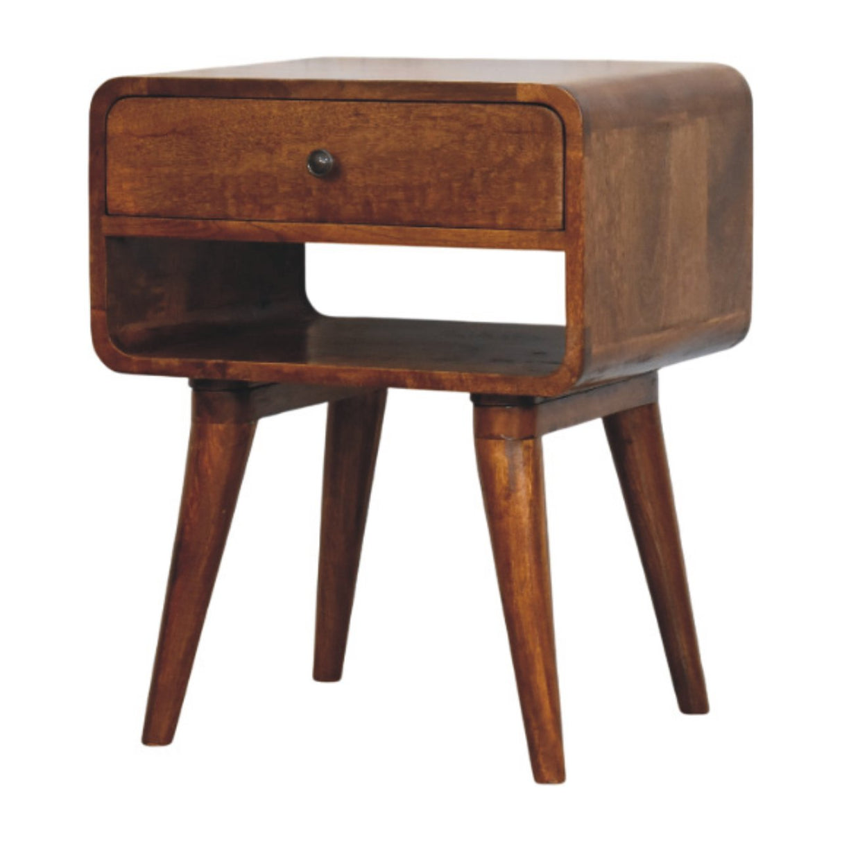 Solid Mango Wood Bedside Cabinet With 1 Drawer And Open Slot - Avora