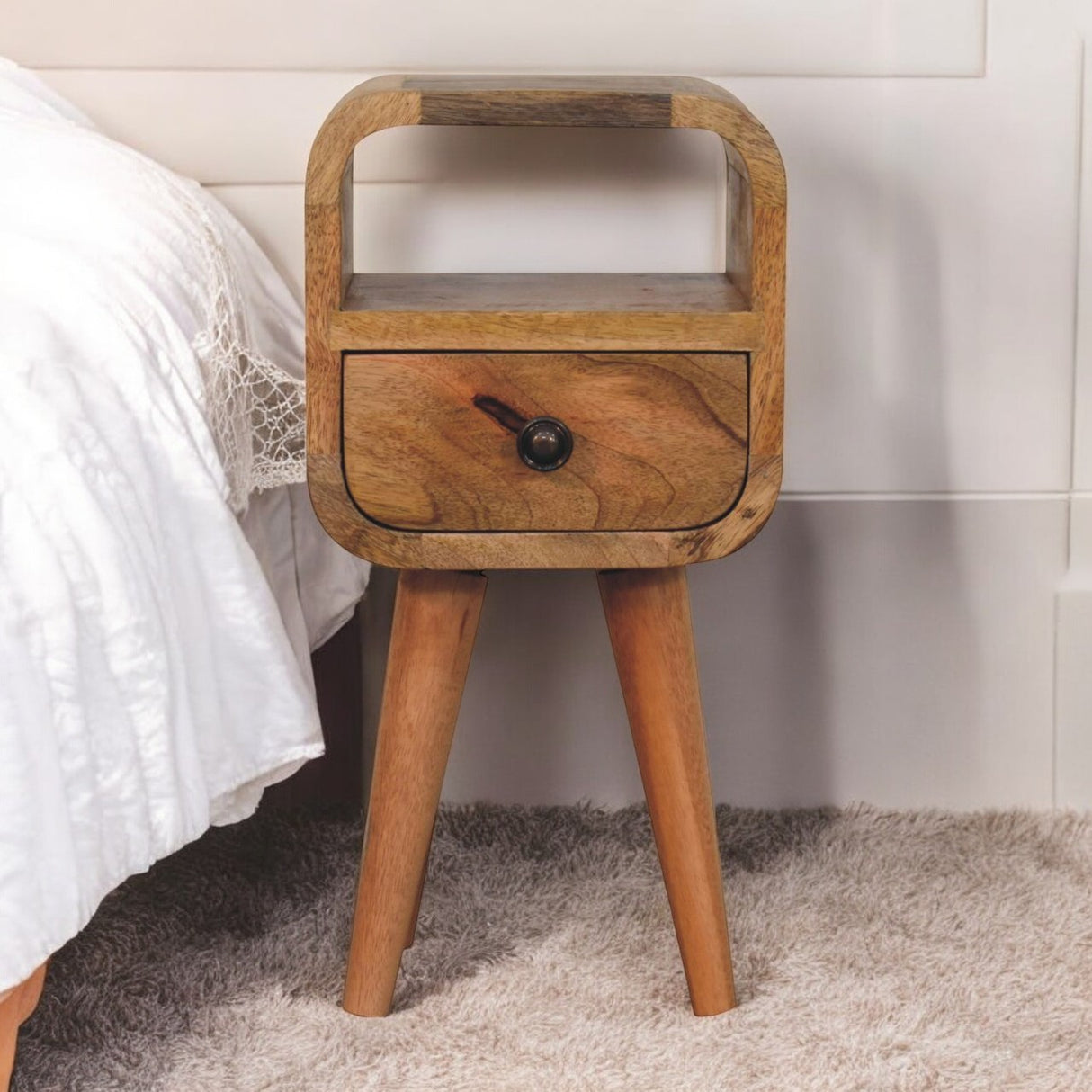 Solid Mango Wood Bedside Cabinet With 1 Drawer And Open Slot - Exeter