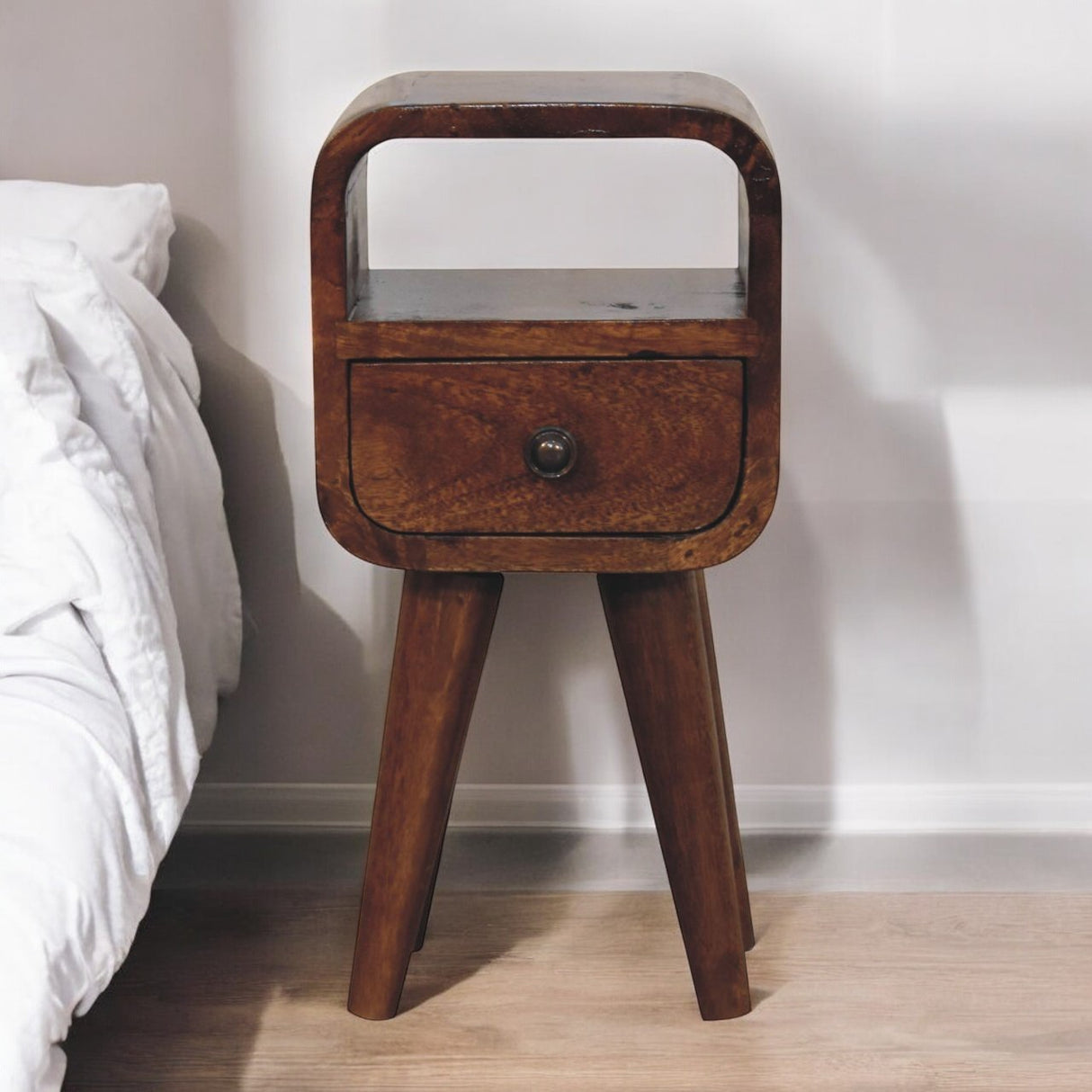 Solid Mango Wood Bedside Cabinet With 1 Drawer And Open Slot - Exeter
