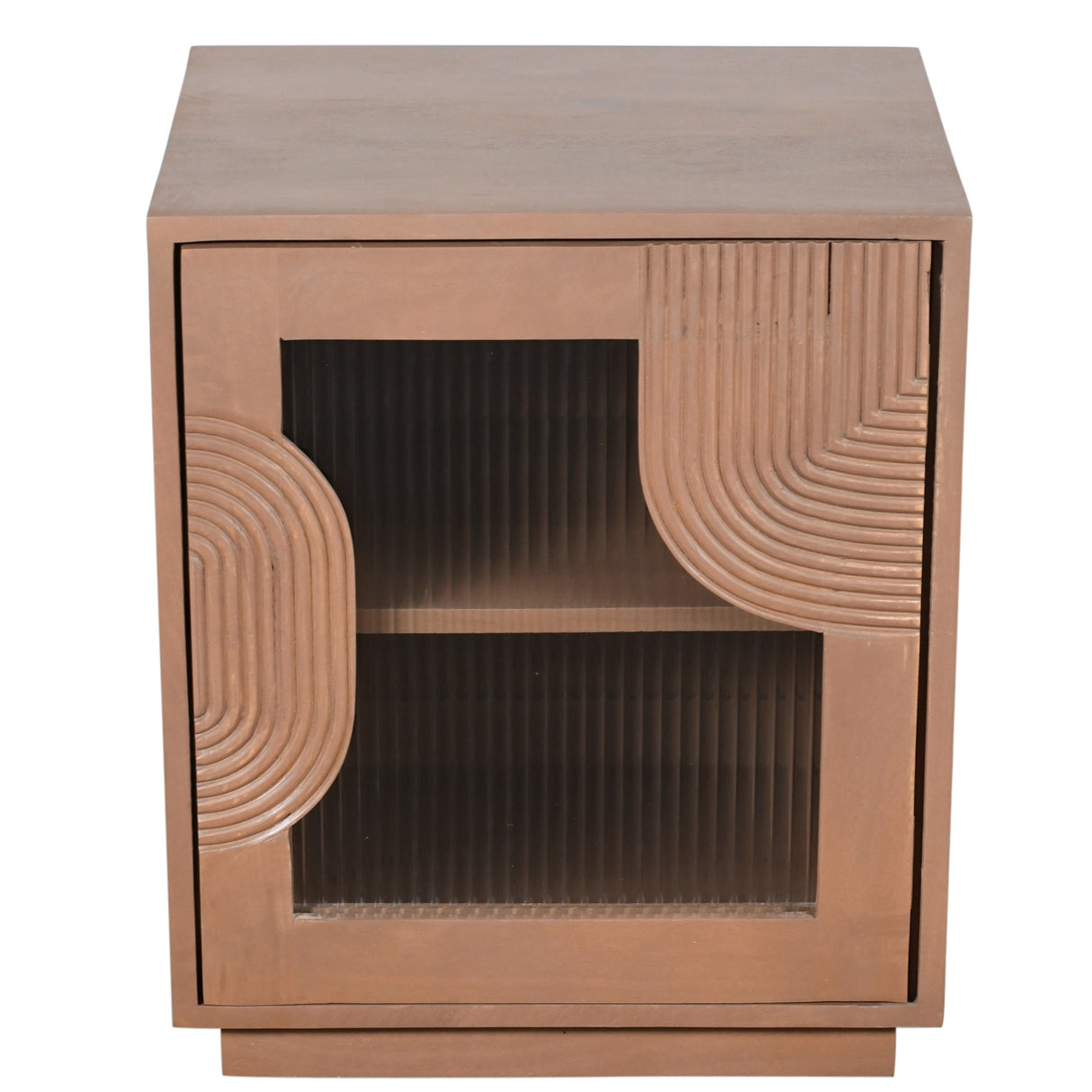 Solid Mango Wood Bedside Cabinet With 1 Fluted Glass Door - Indus