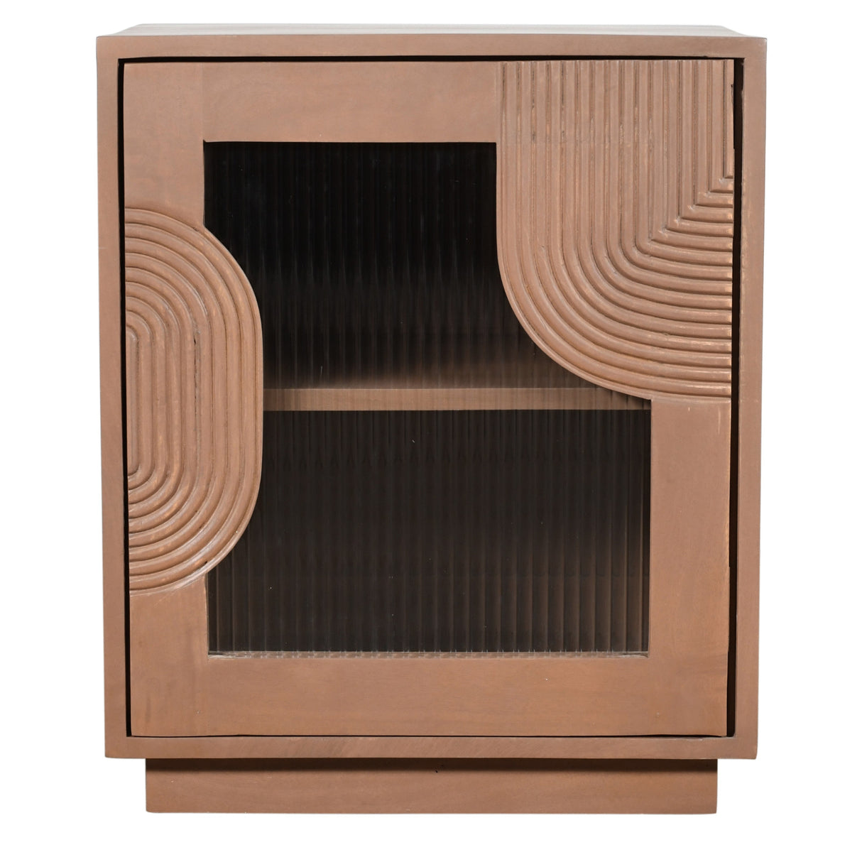 Solid Mango Wood Bedside Cabinet With 1 Fluted Glass Door - Indus