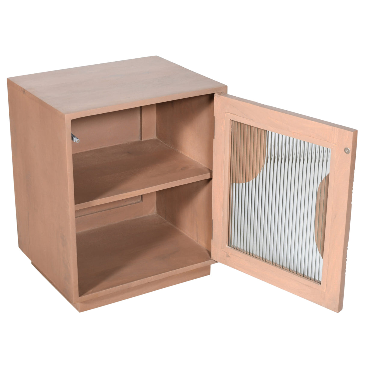 Solid Mango Wood Bedside Cabinet With 1 Fluted Glass Door - Indus