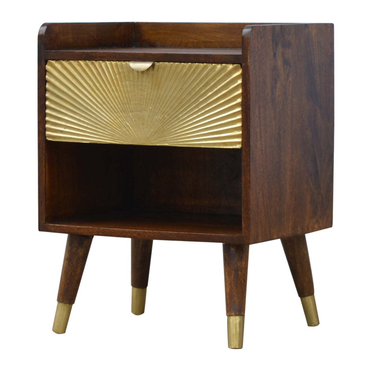 Solid Mango Wood Bedside Cabinet With 1 Gold Front Drawer - Manila