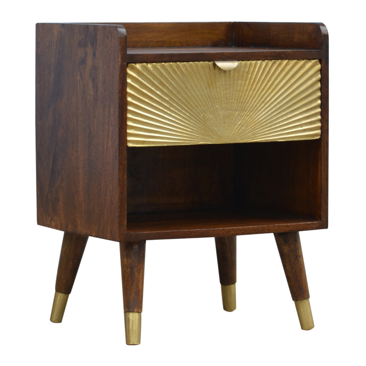 Solid Mango Wood Bedside Cabinet With 1 Gold Front Drawer - Manila