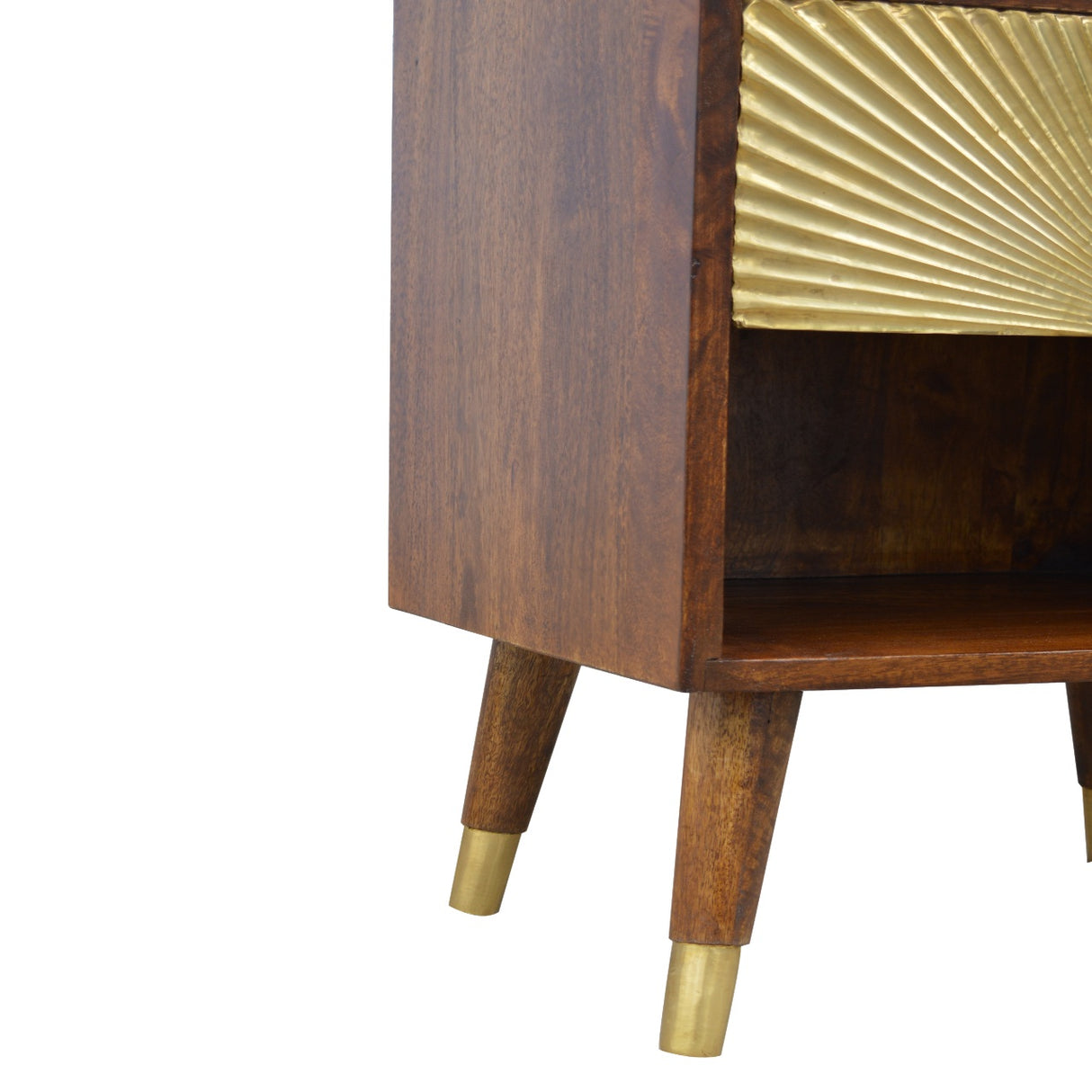 Solid Mango Wood Bedside Cabinet With 1 Gold Front Drawer - Manila