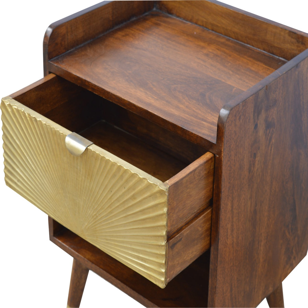 Solid Mango Wood Bedside Cabinet With 1 Gold Front Drawer - Manila