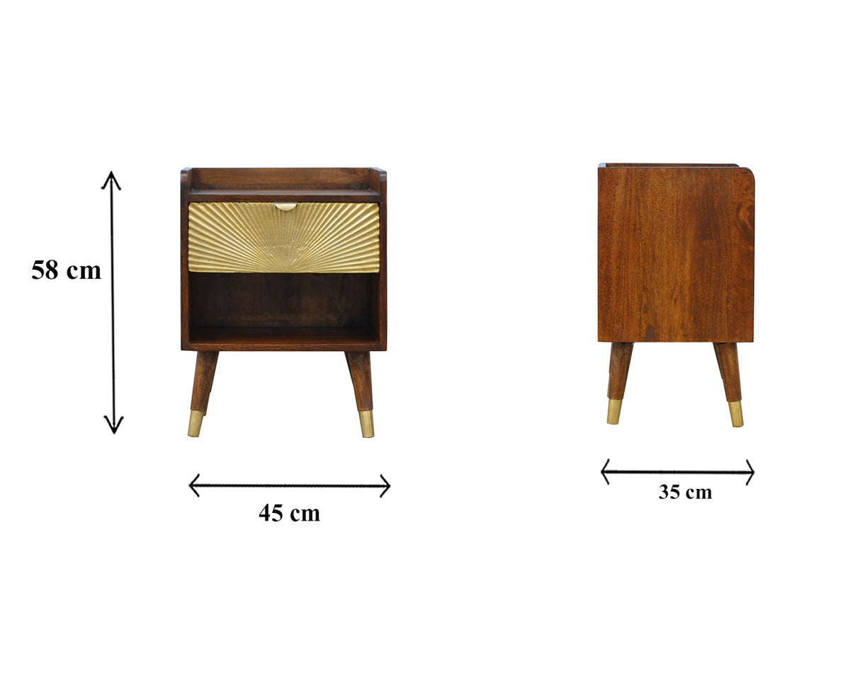 Solid Mango Wood Bedside Cabinet With 1 Gold Front Drawer - Manila