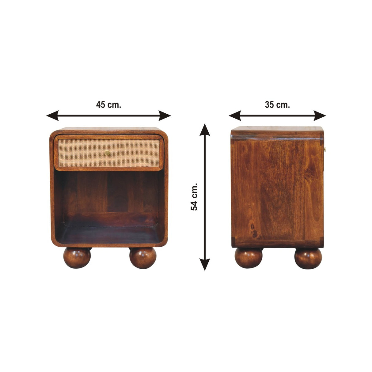 Solid Mango Wood Bedside Cabinet With 1 Woven Front Drawer - Birmingham