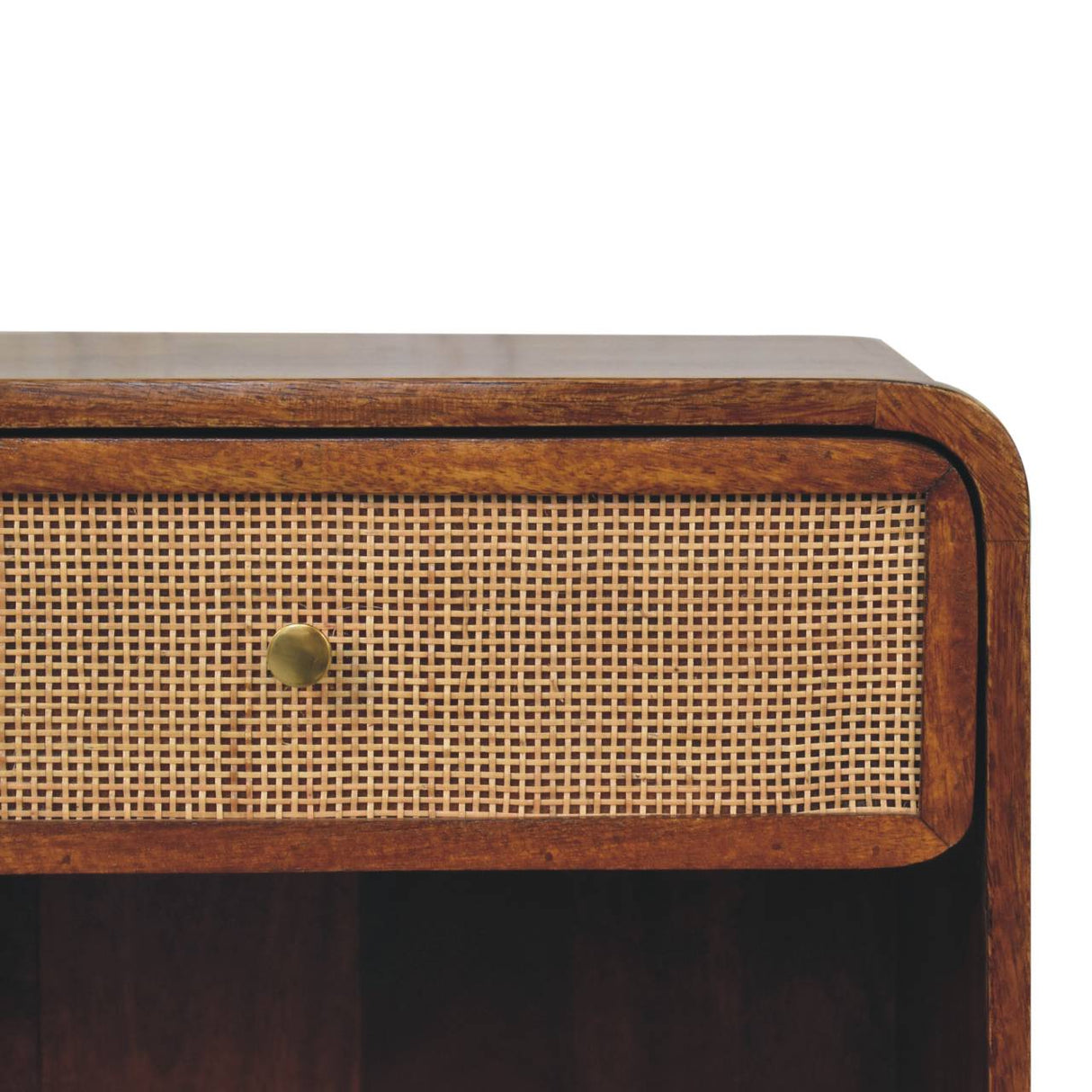 Solid Mango Wood Bedside Cabinet With 1 Woven Front Drawer - Birmingham