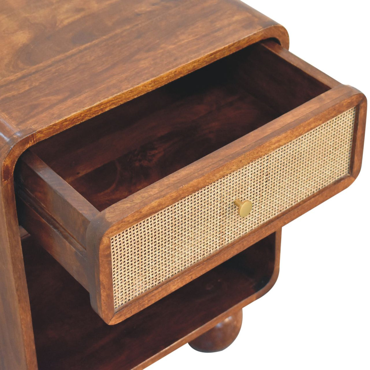 Solid Mango Wood Bedside Cabinet With 1 Woven Front Drawer - Birmingham