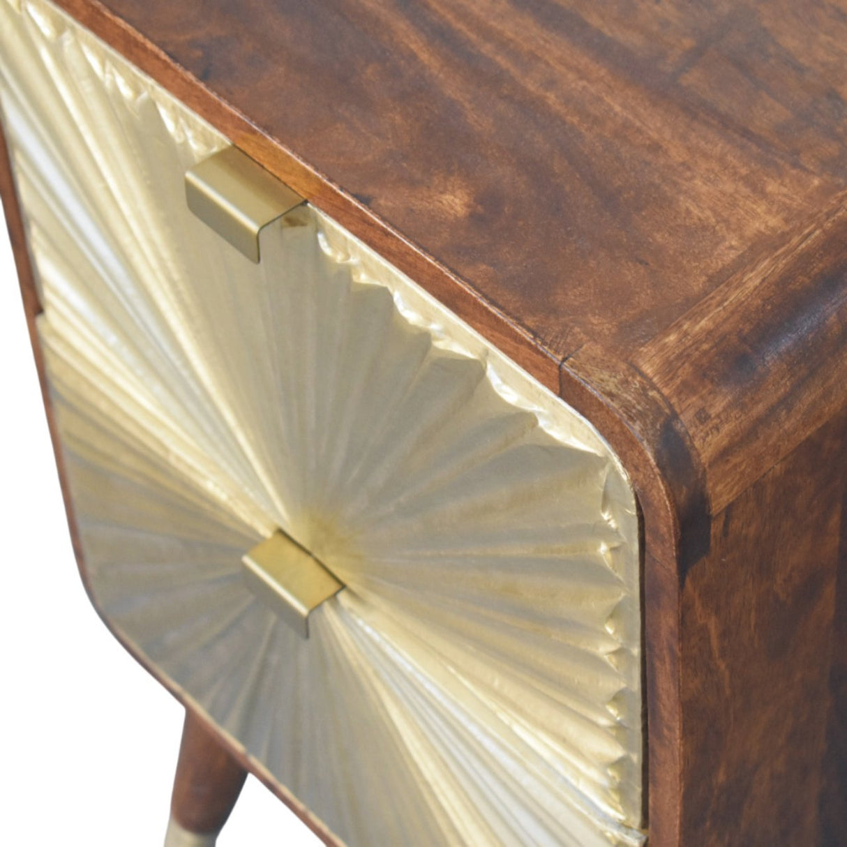 Solid Mango Wood Bedside Cabinet With 2 Brass Embossed Doors - Avora
