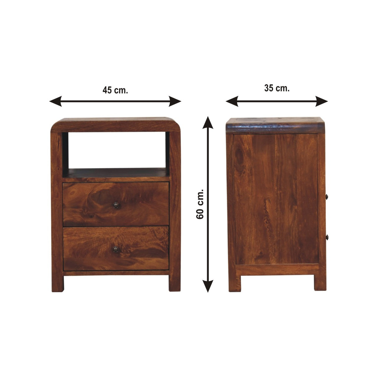 Solid Mango Wood Bedside Cabinet With 2 Drawers - Aspen