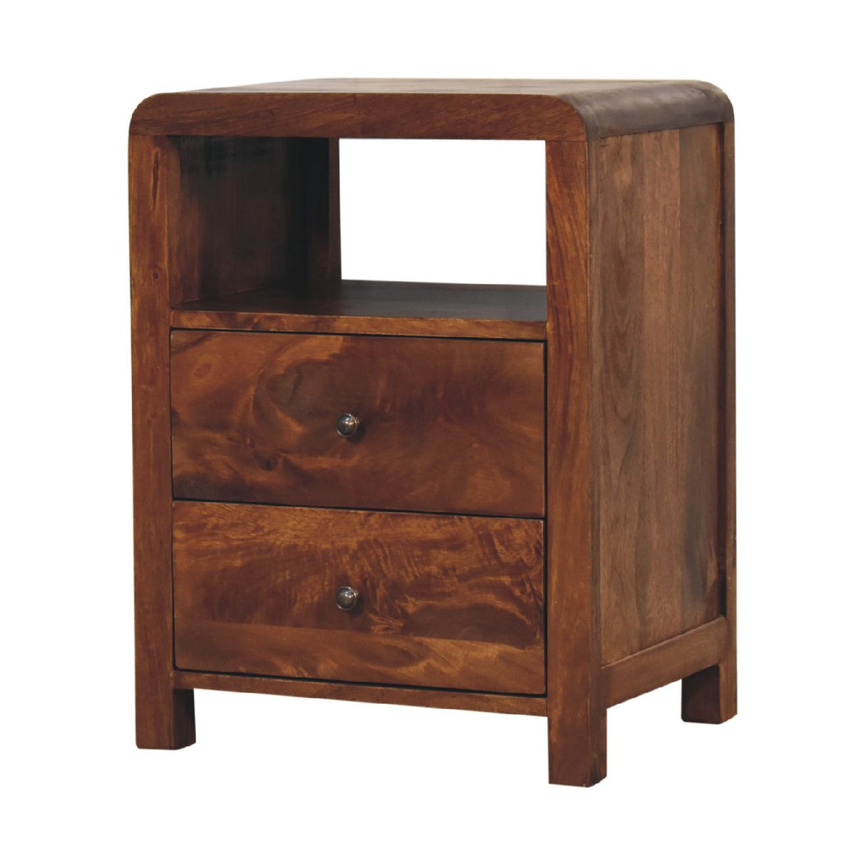 Solid Mango Wood Bedside Cabinet With 2 Drawers - Aspen
