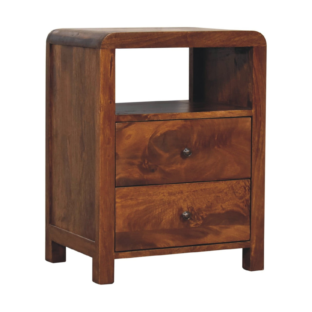 Solid Mango Wood Bedside Cabinet With 2 Drawers - Aspen