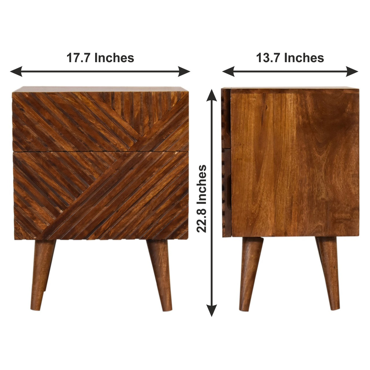 Solid Mango Wood Bedside Cabinet With 2 Drawers - Lille