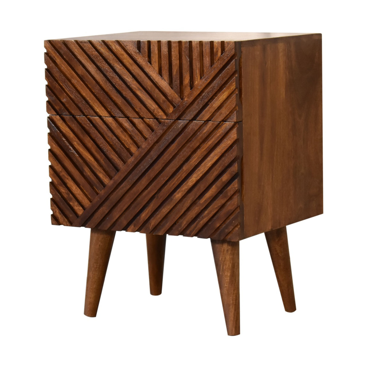 Solid Mango Wood Bedside Cabinet With 2 Drawers - Lille