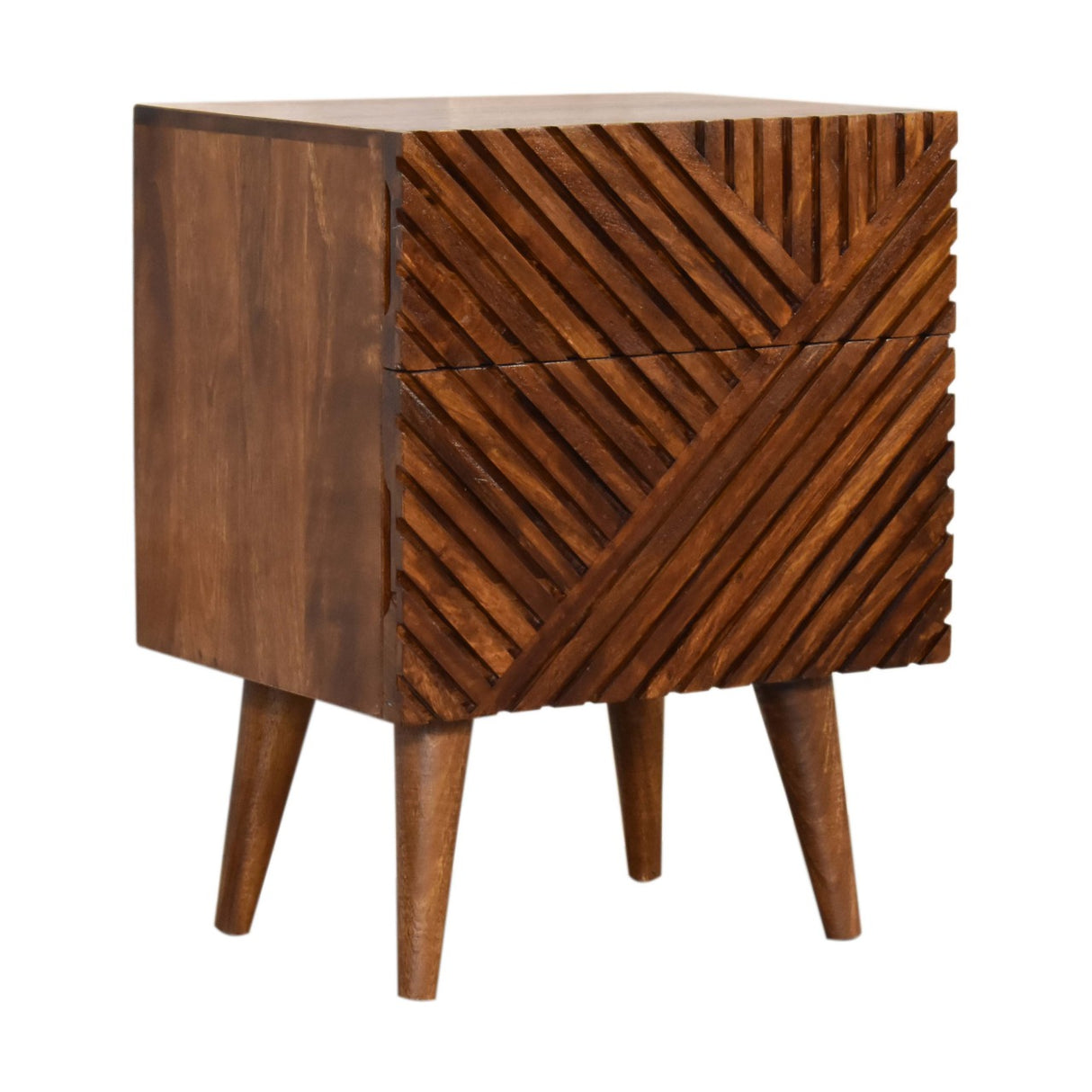 Solid Mango Wood Bedside Cabinet With 2 Drawers - Lille