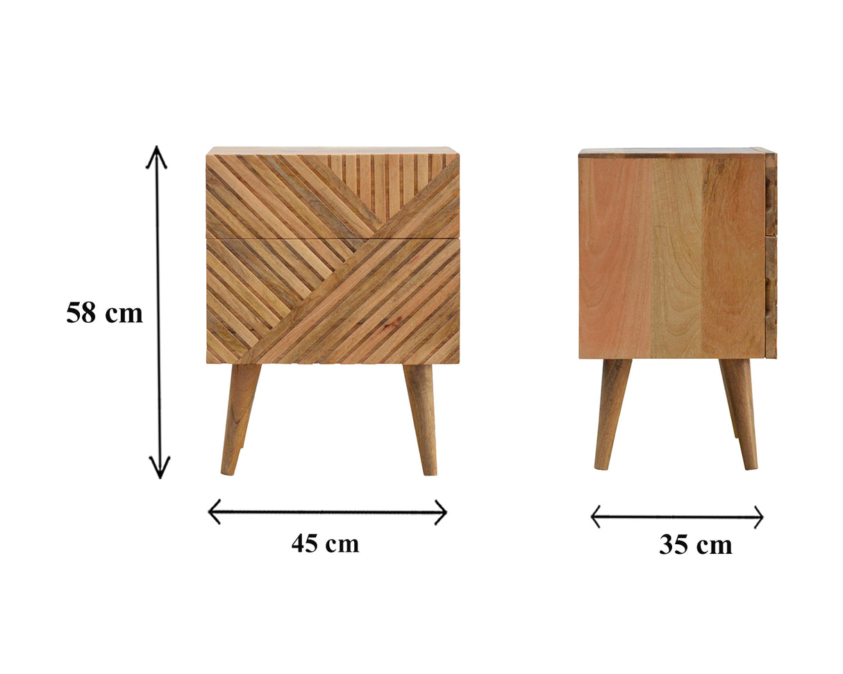 Solid Mango Wood Bedside Cabinet With 2 Drawers - Lille