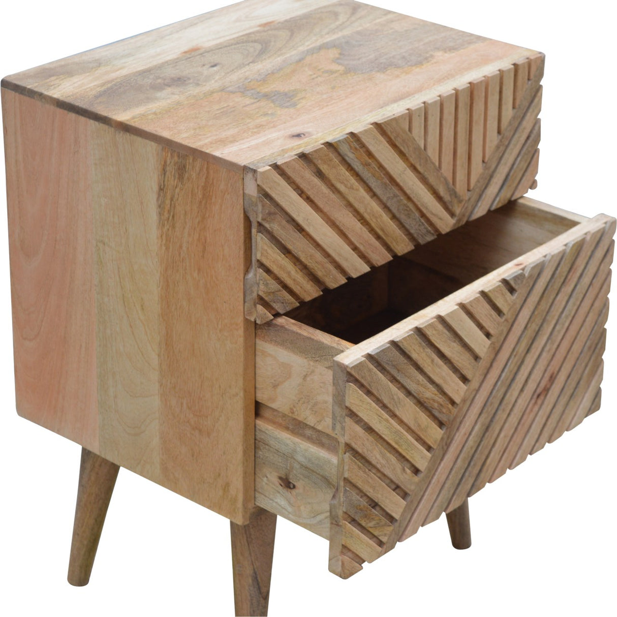 Solid Mango Wood Bedside Cabinet With 2 Drawers - Lille