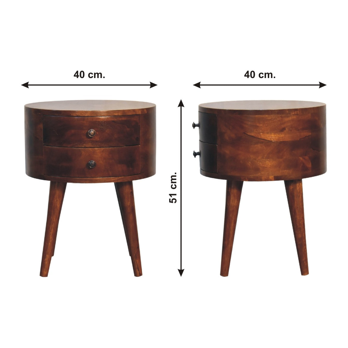 Solid Mango Wood Bedside Cabinet With 2 Drawers - Odyssey