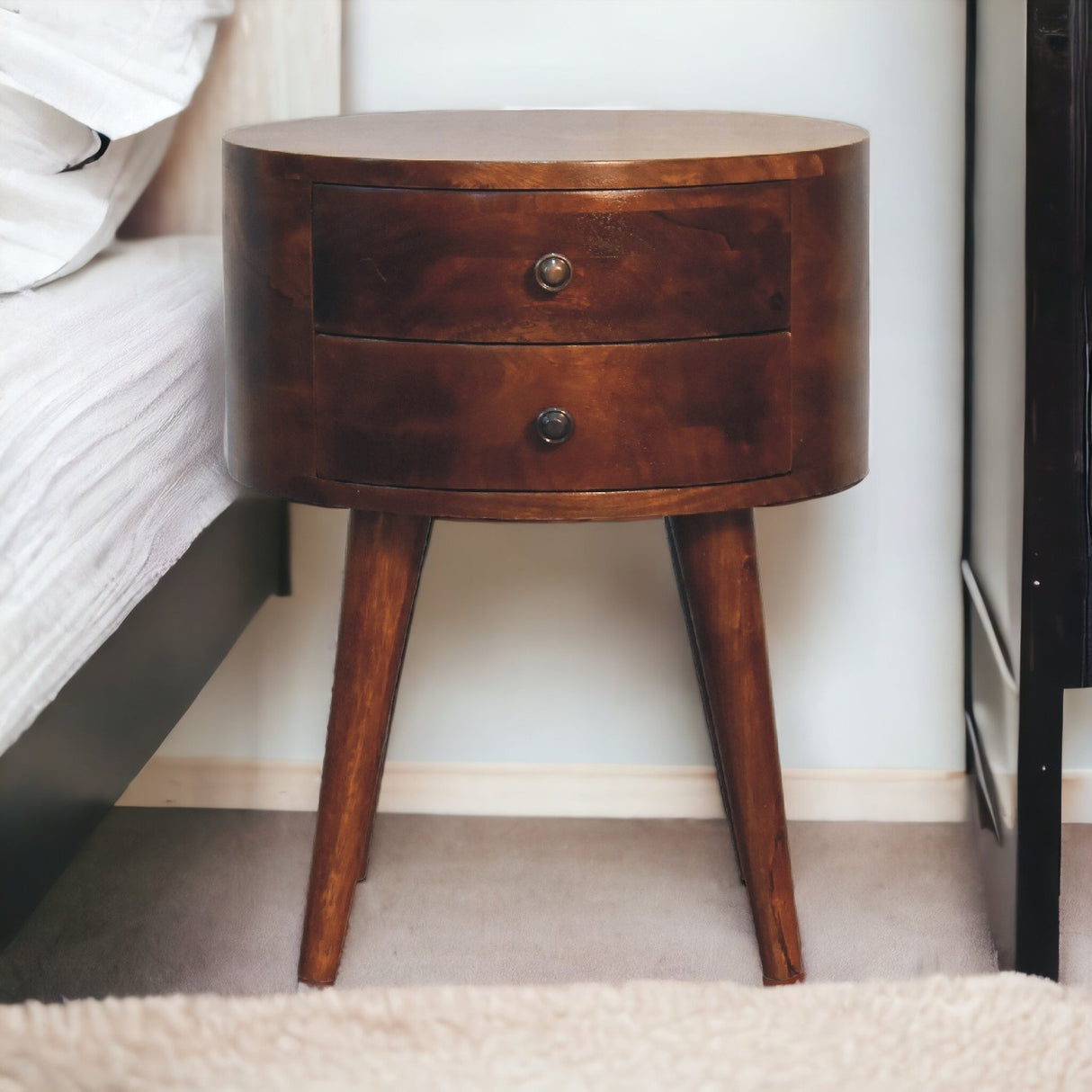 Solid Mango Wood Bedside Cabinet With 2 Drawers - Odyssey