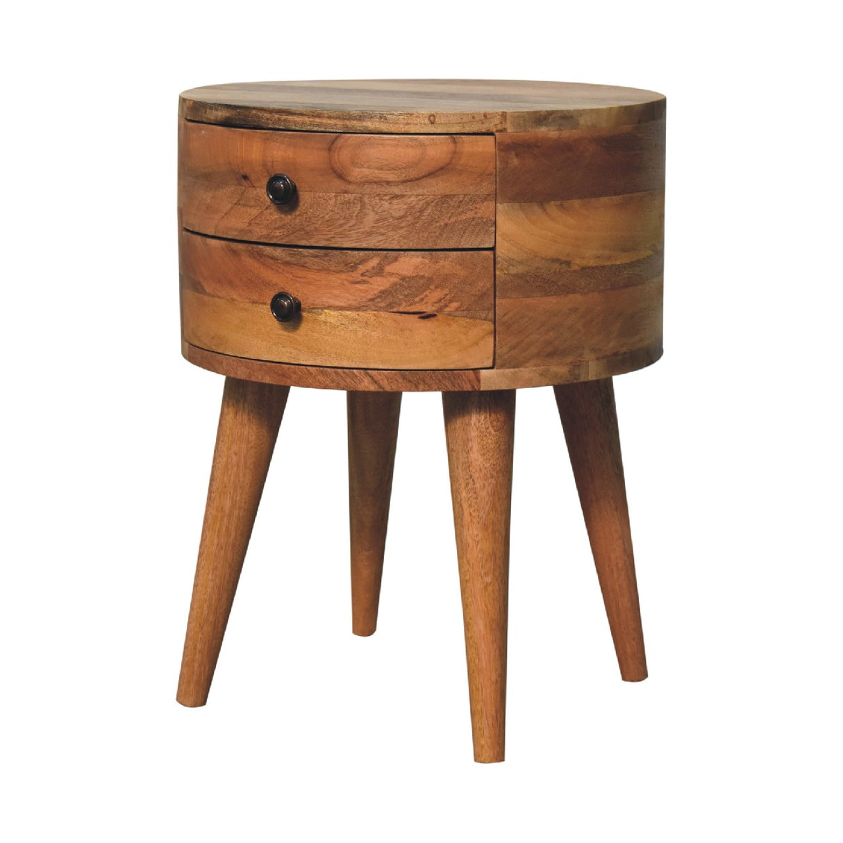 Solid Mango Wood Bedside Cabinet With 2 Drawers - Odyssey