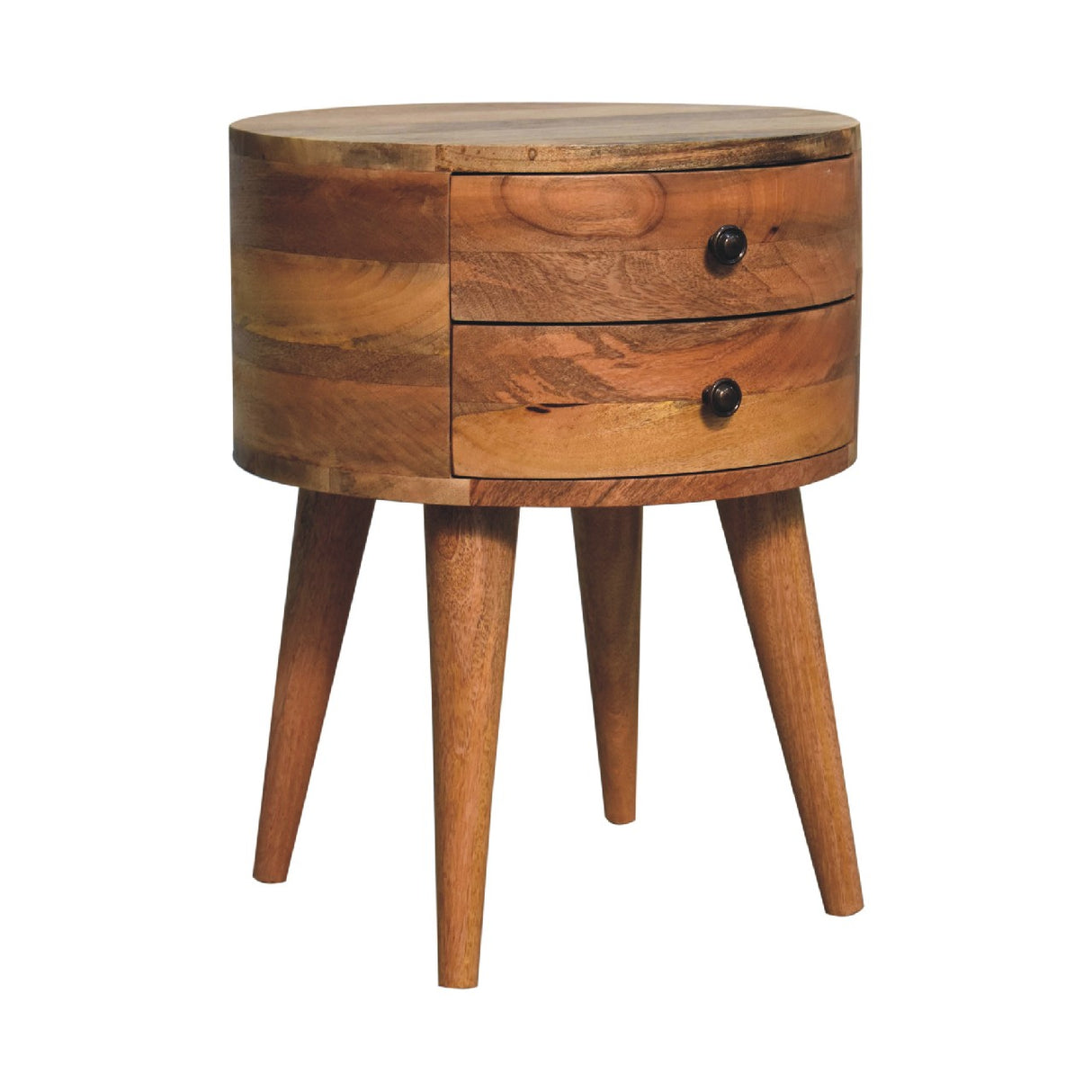 Solid Mango Wood Bedside Cabinet With 2 Drawers - Odyssey