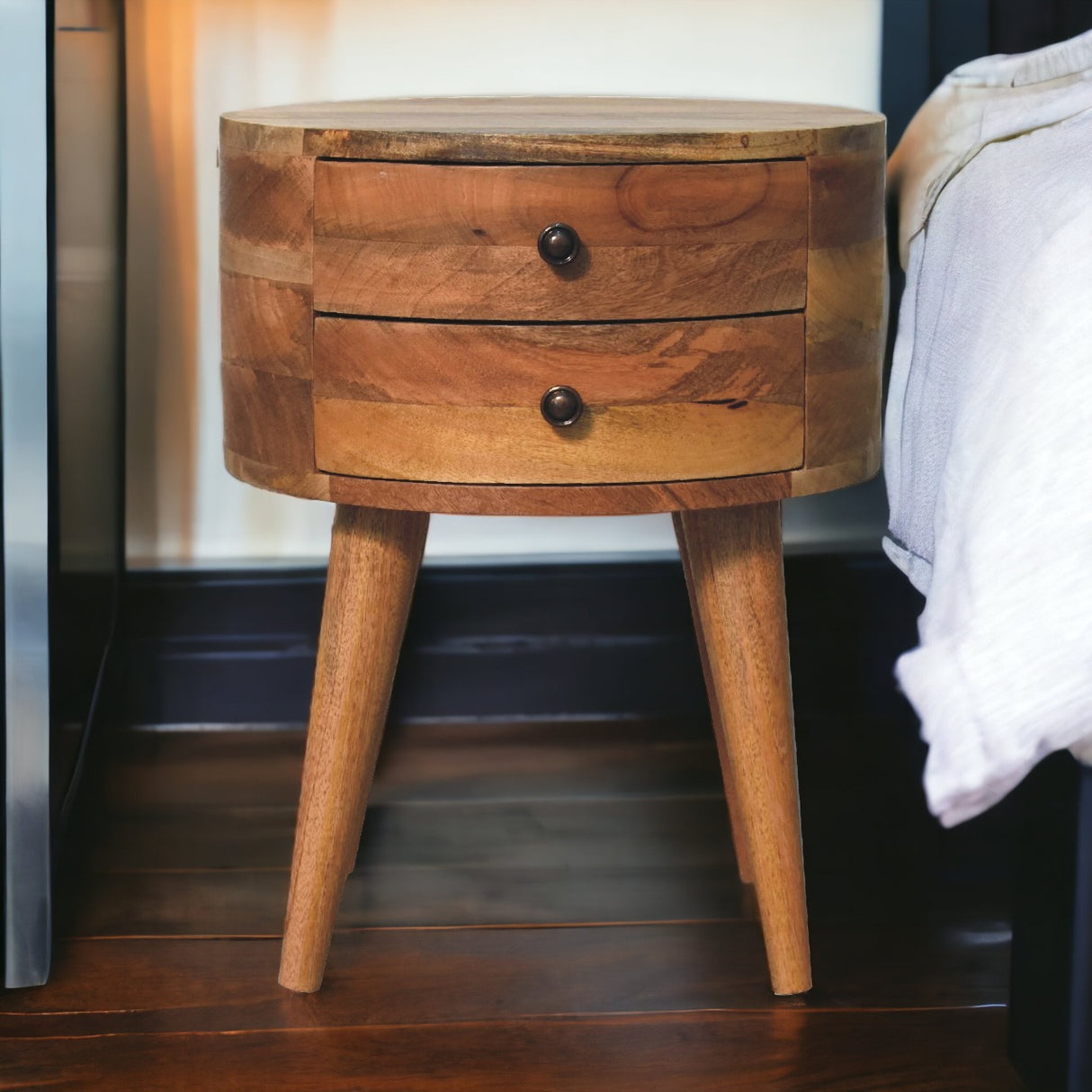 Solid Mango Wood Bedside Cabinet With 2 Drawers - Odyssey
