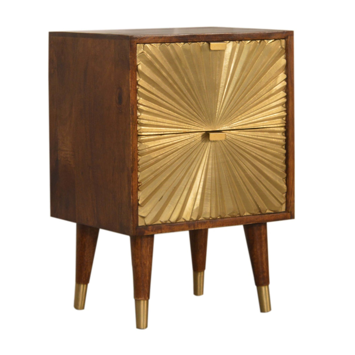 Solid Mango Wood Bedside Cabinet With 2 Gold Front Drawers - Manila