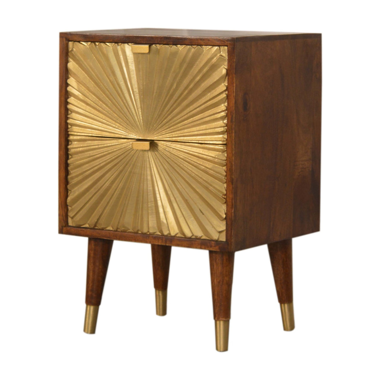 Solid Mango Wood Bedside Cabinet With 2 Gold Front Drawers - Manila