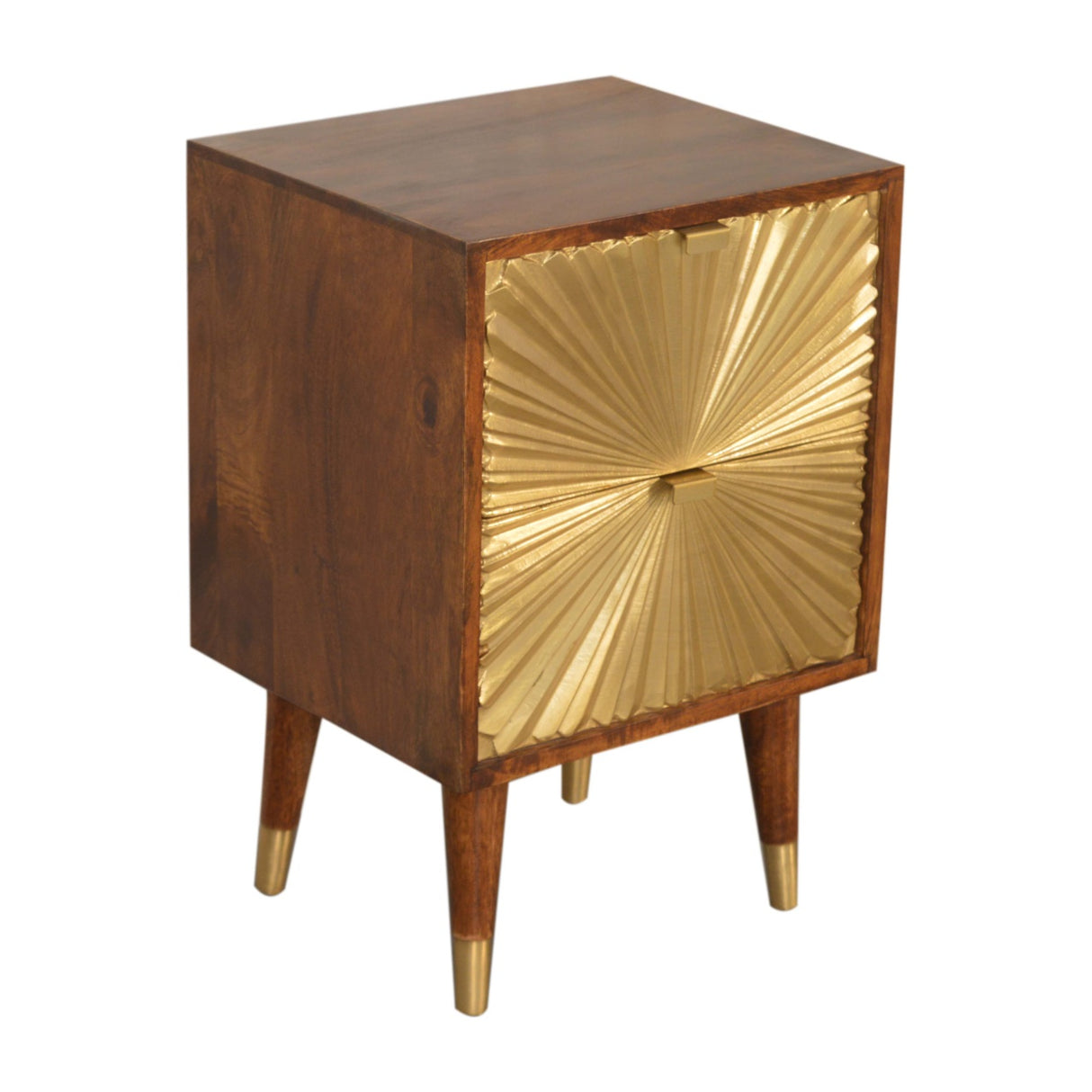 Solid Mango Wood Bedside Cabinet With 2 Gold Front Drawers - Manila