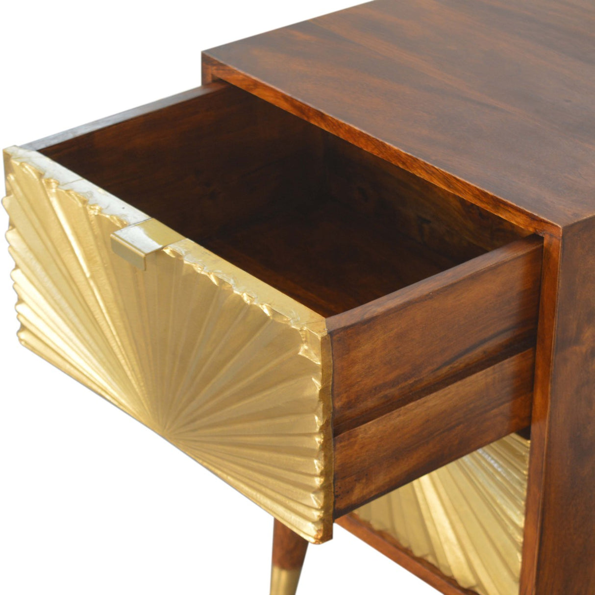 Solid Mango Wood Bedside Cabinet With 2 Gold Front Drawers - Manila