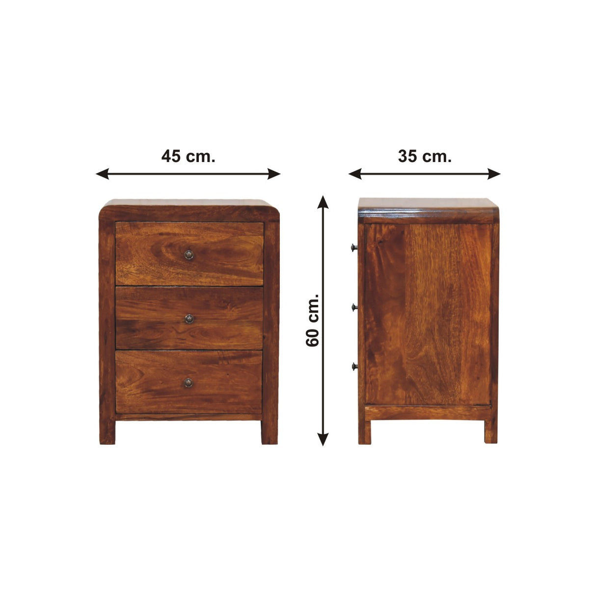 Solid Mango Wood Bedside Cabinet With 3 Drawers - Aspen