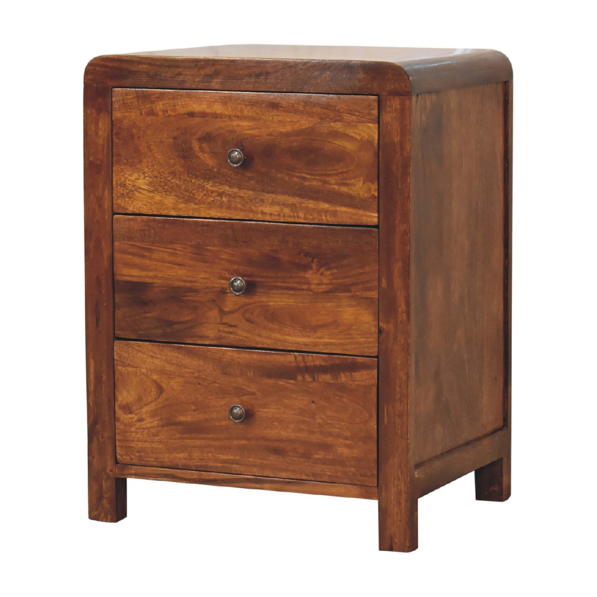 Solid Mango Wood Bedside Cabinet With 3 Drawers - Aspen