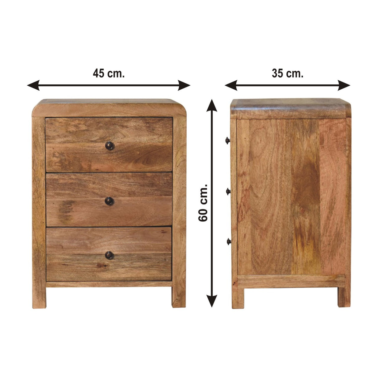 Solid Mango Wood Bedside Cabinet With 3 Drawers - Aspen