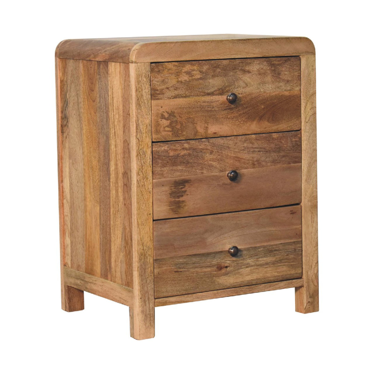 Solid Mango Wood Bedside Cabinet With 3 Drawers - Aspen
