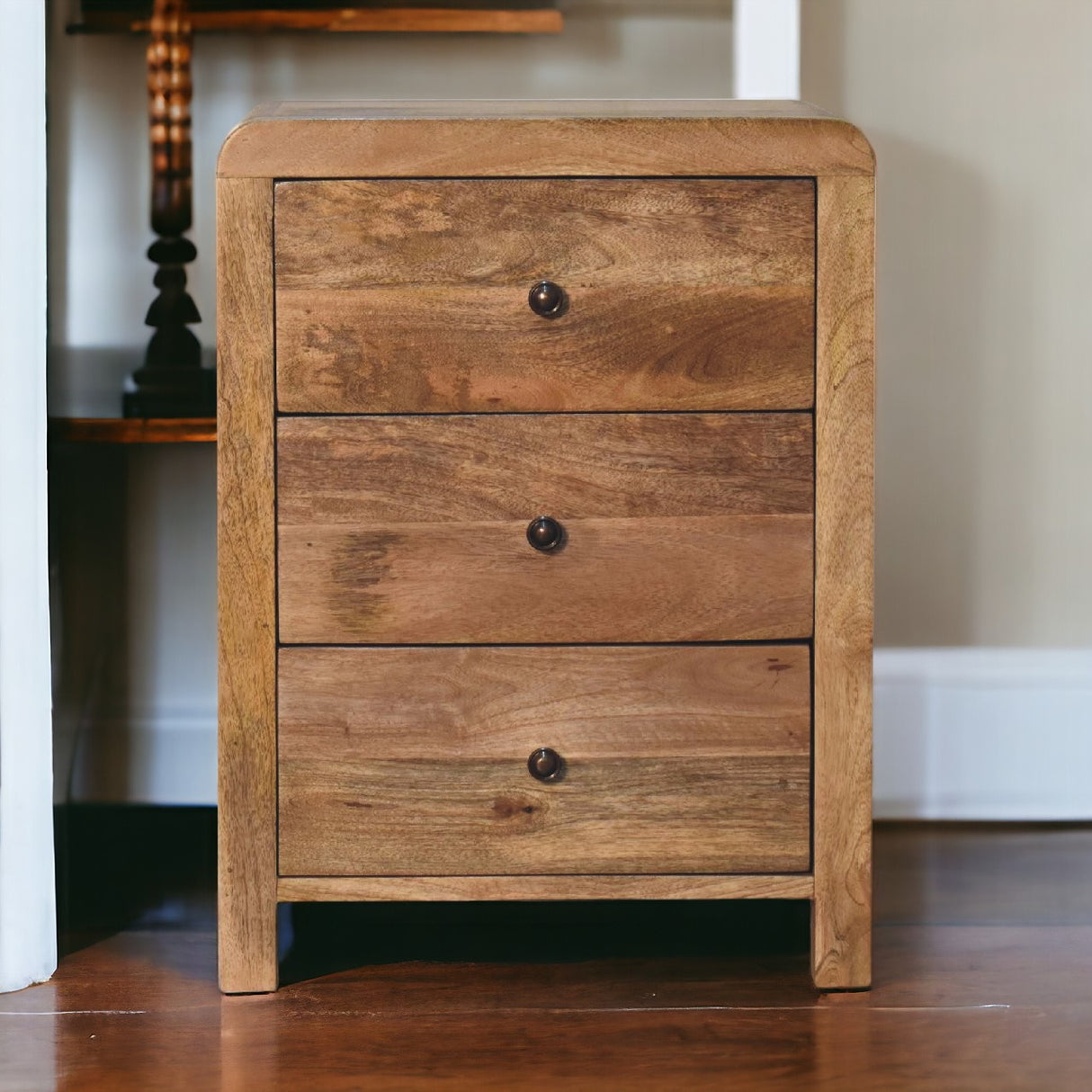 Solid Mango Wood Bedside Cabinet With 3 Drawers - Aspen